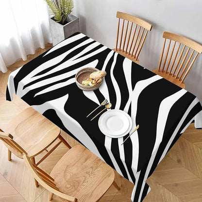 TKS MITLAN Zebra Stripes Black Decorative Rectangle Tablecloth Animal Skin Texture Polyester Table Cloths Kitchen Table Cover for Dining BBQ Picnic Coffee Table 60 x 84 Inch 6-8 Seats