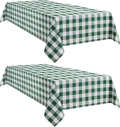 Softalker Gingham Checkered Tablecloth Rectangle - Outdoor Waterproof Buffalo Plaid Table Cloth, Stain Resistant Washable Table Cover for Picnic, Camping - Green and White, 2 Pack - 60 x 120 Inch