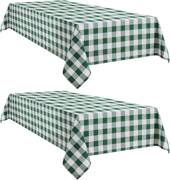 Softalker Gingham Checkered Tablecloth Rectangle - Outdoor Waterproof Buffalo Plaid Table Cloth, Stain Resistant Washable Table Cover for Picnic, Camping - Green and White, 2 Pack - 60 x 102 Inch