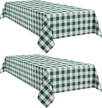 Softalker Gingham Checkered Tablecloth Rectangle - Outdoor Waterproof Buffalo Plaid Table Cloth, Stain Resistant Washable Table Cover for Picnic, Camping - Green and White, 2 Pack - 60 x 102 Inch