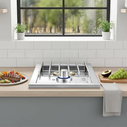 Propane Stove – 17,000 BTU Single Burner,Side Burner for BBQ Island,Comes with Propane Stove Lid,LED Light & Conversion Kit for Natural Gas.Portable Cooktop Ideal for Outdoor Kitchen Island.