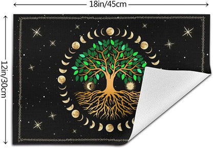 Black Placemats Set of 4, Ancient Life Tree Decorative Place Mats | for Dining Table Decor, Linen Washable Table Mats for Kitchen Outdoor Party Home Moon Luna Hippy Decor 12"x18"