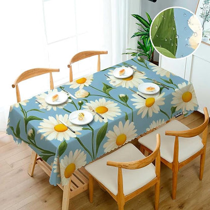 Swono Tablecloth 52"X70" Daisy, Blossom Floral White Daisy Rectangle Table Cover Anti-Oil Tablecloth for Dining Tables, Parties, Picnic, Wedding and Banquet Decoration