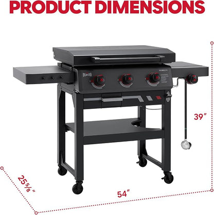 Feasto 28-Inch 3 Burner Propane Flat Top Grill with Hood and Side Burner | 550 Sq. In. Outdoor Griddle with Protective Hood, 37,500 BTU Main Burners, 13,000 BTU Lidded Side Burner, Folding Side Table
