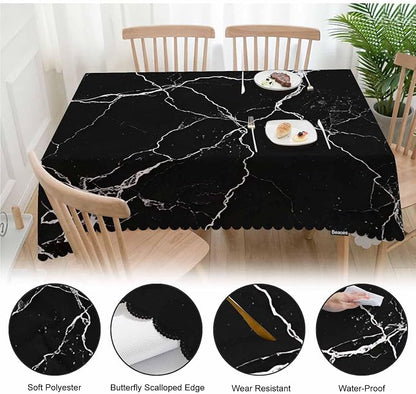 Decorative Tablecloth Marble Black, Grunge Stone Marble Black Kitchen Table Cover Oblong 52"X70" Tablecloths Dining Table Cloth Buffet Parties Patio and Camping