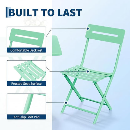 Garvee 3PCS Bistro Set, Folding Patio Furniture Set w/ 2 Chairs,Solid Steel | Foldable space-saving bistro set, fully pre-assembled for instant use. Powder-coated weatherproof steel frame. Easy-clean