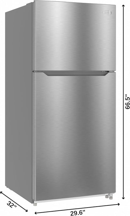 KoolMore 30 Inch 20 Cu Ft Top Freezer Refrigerator, Stainless Steel, Freestanding Full Size Fridge Freezer for Home Kitchen or Garage