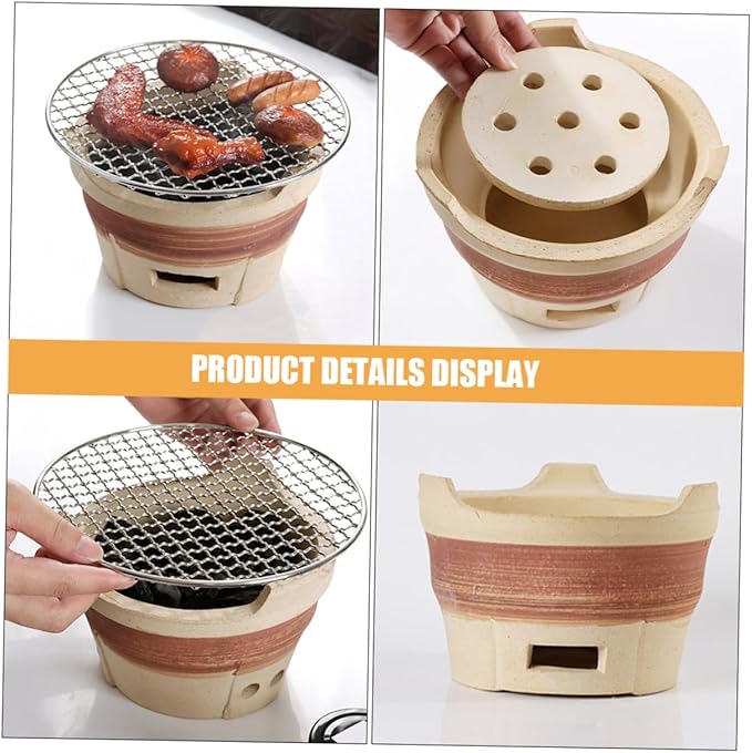 Kisangel Outdoor Charcoal Stove Clay Barbecue Grill for Cooking Meat Fish and Vegetables Lightweight Portable and Easy to Up for Camping and Picnics