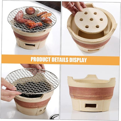 Kisangel Outdoor Charcoal Stove Clay Barbecue Grill for Cooking Meat Fish and Vegetables Lightweight Portable and Easy to Up for Camping and Picnics