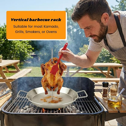 Al Pastor Skewer for Grill, 13 Inch Stainless Steel Vertical Shawarma Skewer with Gyro Pan, Brazilian Spit Stand with 5 Spikes, 2 Brushes & Gloves for Tacos Al Pastor, Kebabs, Smoker & Oven