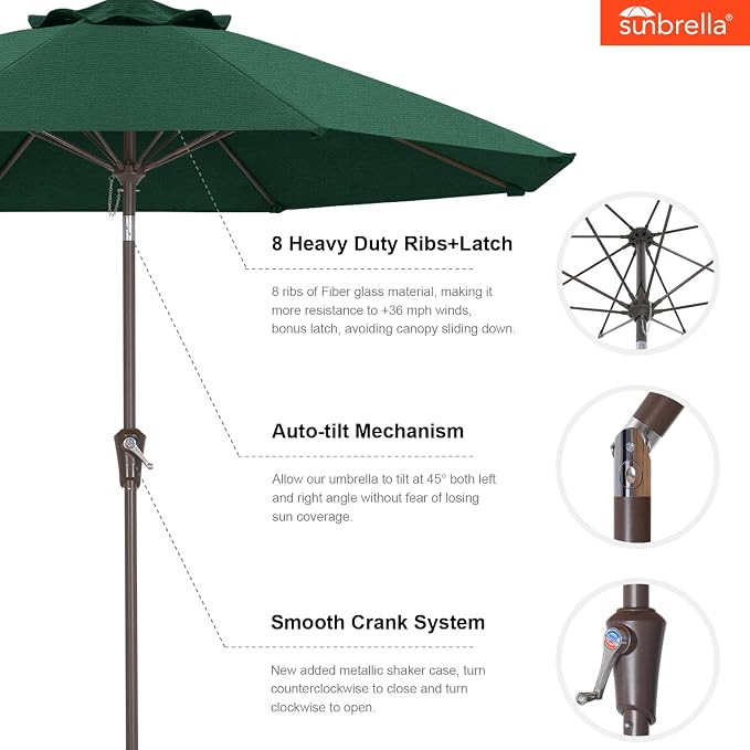 ABCCANOPY 10-Year No Fading 9FT Acrylic Outdoor Patio Umbrella(Green) | Fade & UV Resistant Fabric,8 Fiberglass Ribs，Wind Vent，Crank Lift & Tilt,Outdoor Table Umbrella for Deck,Backyard,Yard