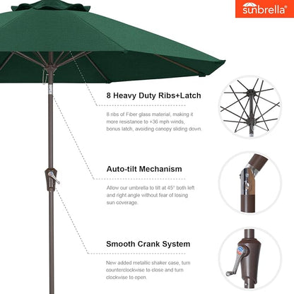 ABCCANOPY 10-Year No Fading 9FT Acrylic Outdoor Patio Umbrella(Green) | Fade & UV Resistant Fabric,8 Fiberglass Ribs，Wind Vent，Crank Lift & Tilt,Outdoor Table Umbrella for Deck,Backyard,Yard