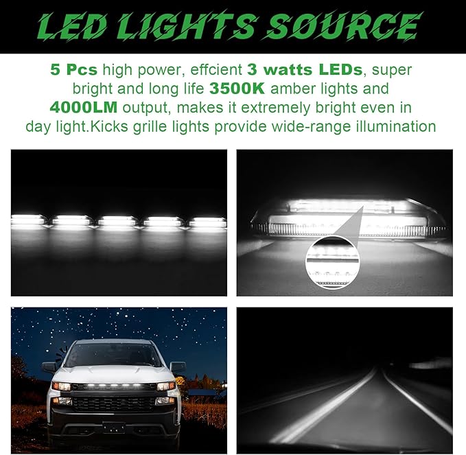 LED Front Grille Lights for 2019 Silverado 1500 Accessories 2020 2021 Grill Lights for Custom Trail Boss WT (White,5PCS)