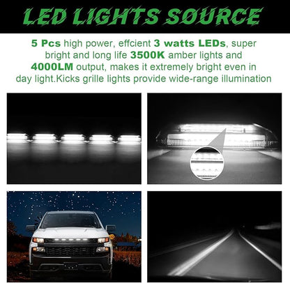 LED Front Grille Lights for 2019 Silverado 1500 Accessories 2020 2021 Grill Lights for Custom Trail Boss WT (White,5PCS)