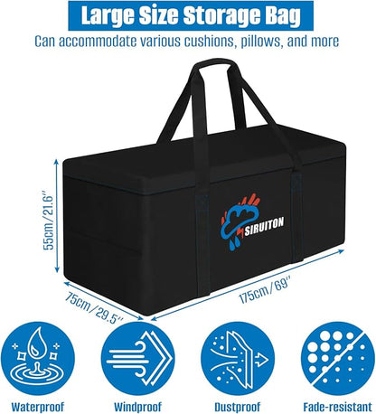 SIRUITON Cushion Storage Bag 600D Oxford,Waterproof,2P-69 Lx29.5 Wx21.6 H | Heavy duty, rip proof, with handle & zipper, for patio & garden cushions, UV-resistant, all-weather protection