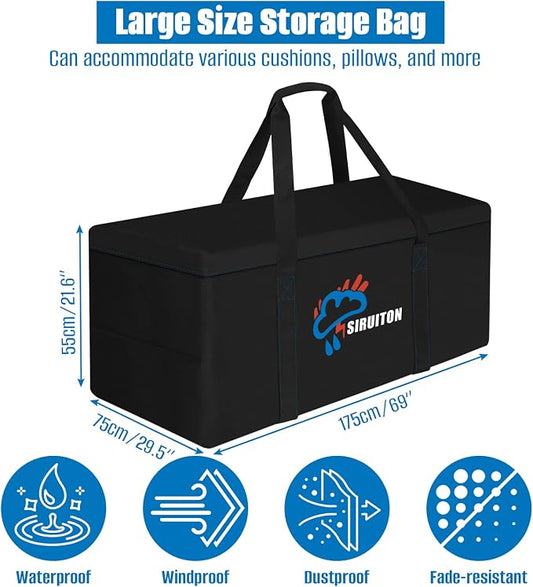 SIRUITON Cushion Storage Bag 600D Oxford,Waterproof,2P-69 Lx29.5 Wx21.6 H | Heavy duty, rip proof, with handle & zipper, for patio & garden cushions, UV-resistant, all-weather protection