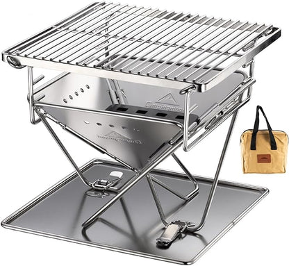 CAMPINGMOON Portable Charcoal Grill 9.65 Inch Stainless Steel Tabletop Grill Fire Pit 3 Level Adjustable Height Grill for Camping Outdoor Cooking Barbecue Carry Bag X-MINI-PRO
