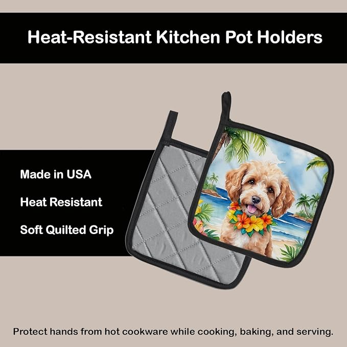 Caroline's Treasures Cockapoo Luau Pair of Pot Holders Kitchen Heat Resistant Pot Holders Sets Oven Hot Pads for Cooking Baking BBQ, 7 1/2 x 7 1/2