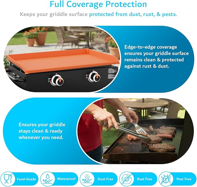 TUDIA 36" Silicone Griddle Mat for Blackstone 36 Inch Grill - Heavy Duty Rust-Resistant Food-Grade Surface & Full Edge Protection - Griddle Cover Compatible with Blackstone Omnivore (Orange, Update)