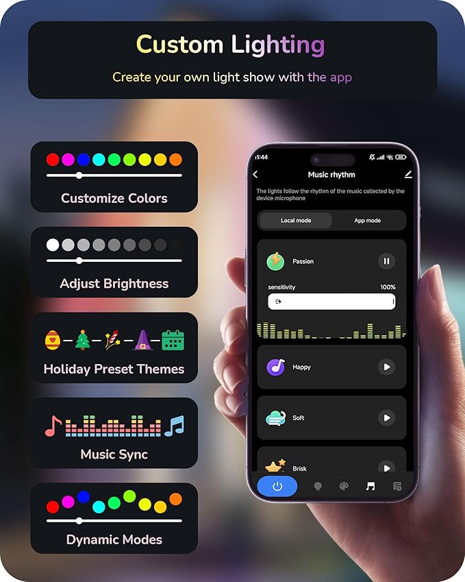 EDISHINE 60ft Permanent Outdoor Lights, 40 RGBW LED Lights Outdoor with App/Remote Control, 50 Scene Modes for Daily and Accent Lighting, IP67 Waterproof Smart Outdoor Lights