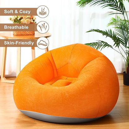 Realspring 6 9 12 Pcs Inflatable Bean Bag Chairs for Adults with Electric Air Pump, Blow up Couch Folding Portable Inflatable Couch Lazy Sofa for Outdoor Movie Night Camping(Orange,6 Pcs)
