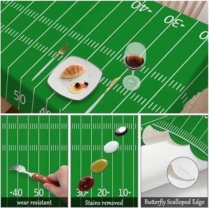 Swono American Football Field Tablecloth Green Lawn Sport Football Field Rectangle Table Cloth Washable Plaid Table Cover for Kitchen Holiday Dinner, 52x 70 Inch Tablecloth