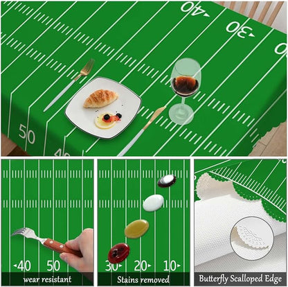 Swono American Football Field Tablecloth Green Lawn Sport Football Field Rectangle Table Cloth Washable Plaid Table Cover for Kitchen Holiday Dinner, 52x 70 Inch Tablecloth