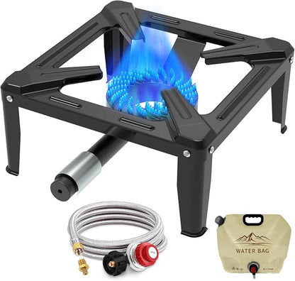 BESTFIRE Portable Single Burner Propane Stove, Cast Iron Outdoor Camping Wok Gas Cooker with Regulator Hose for Tailgating & Backyard Seafood Boil