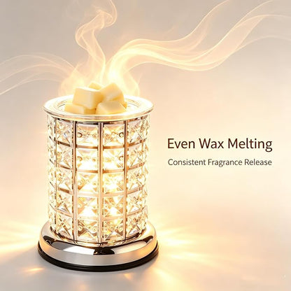TTJ Crystal Wax Melt Warmer Lamp, Electric Candle Warmer with Rose Gold Base, Decorative Fragrance Oil Burner for Home Bedroom Living Room Office, Flameless Aromatherapy Wax Warmer Night Light Silver
