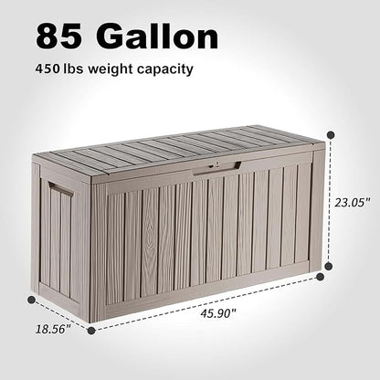 ROJIK Outdoor Storage Box, 85 Gallon Waterproof Deck Box, Weatherproof Resin Outside Storage Bin for Patio Furniture, Garden Tools, Pool Accessories, Cushion, Grey