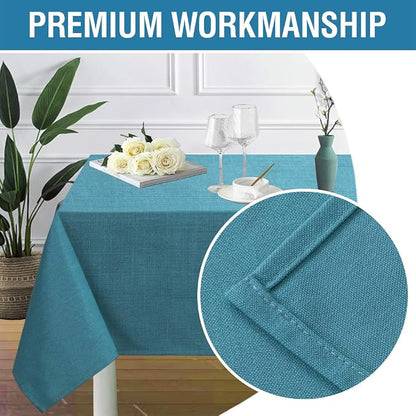 H.VERSAILTEX Linen Textured Table Cloths 54 x 80 Inch Premium Solid Tablecloth Spill-Proof Waterproof Table Cover for Dining Buffet Feature Extra Soft and Thick Fabric Wrinkle Free, Teal