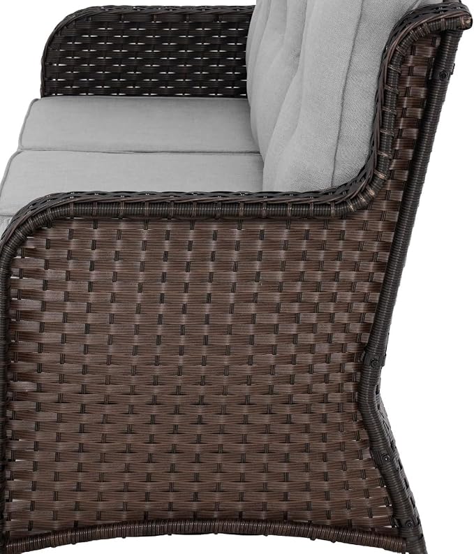 Sundale Outdoor Wicker 3-Seat Patio Sofa, Luxury Outdoor Couch with High Back & Wider Armrests, Patio Furniture with 6-inch Cushions for Yard, Deck, Poolside (Grey)
