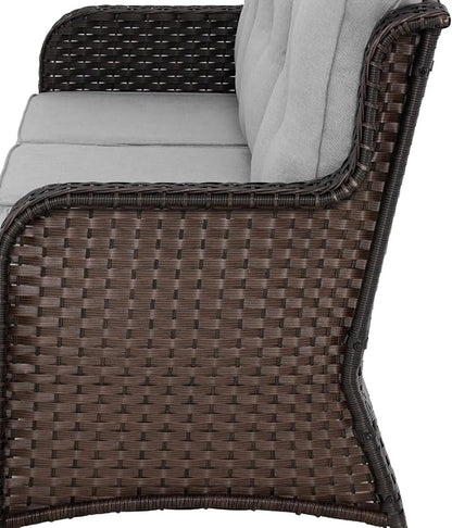 Sundale Outdoor Wicker 3-Seat Patio Sofa, Luxury Outdoor Couch with High Back & Wider Armrests, Patio Furniture with 6-inch Cushions for Yard, Deck, Poolside (Grey)
