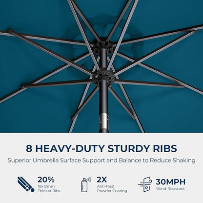HOMSHADE 9ft Solar Patio Umbrella - Solar Lights LED Lighted Outdoor Market Table Umbrella, UPF50+ UV Protection with Push Button Tilt, Crank for Pool Deck and Garden (Peacock Blue)