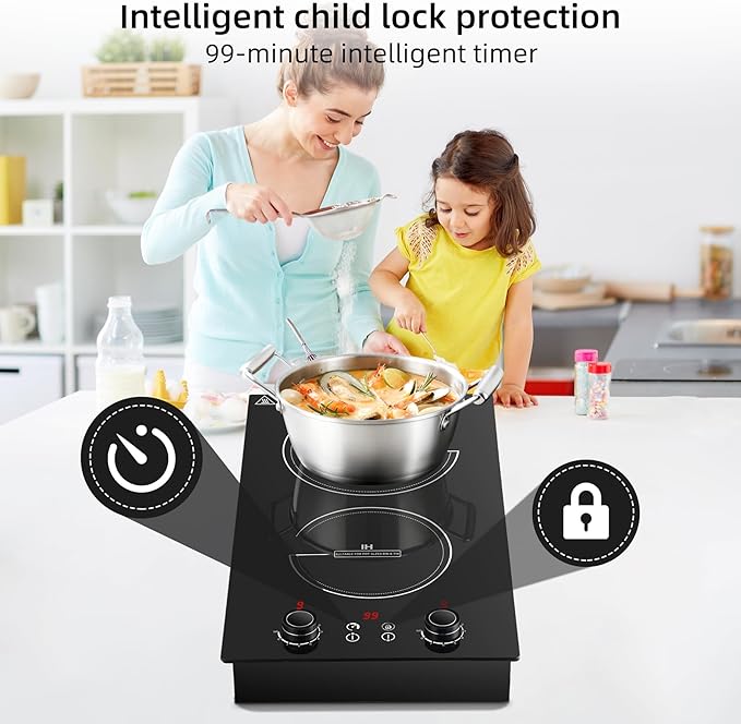 Double Induction Cooktop,110V 2600W 2 burner induction cooktop with hot plat with LED Touch Screen 10 Levels,Child Safety Lock & Timer 110V countertop burners