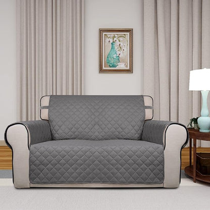 PureFit Reversible Quilted Sofa Cover, Water Resistant Medium Slipcover Furniture Protector, Washable Couch Cover with Non Slip Foam and Elastic Straps for Kids, Dogs, Pets (Loveseat, Gray/Gray) | Gray/Gray, Water Resistant Couch Protector, Washable Pe...