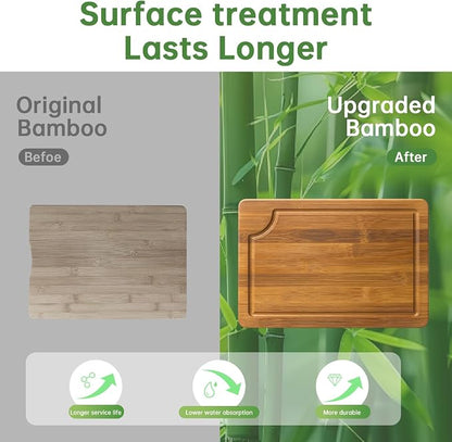 3 Pack Bamboo Cutting Boards Set for Kitchen | Chopping Boards with Deep Juice Groove, Thick Wooden Cutting Board for Meat, Vegetables & BBQ Prep