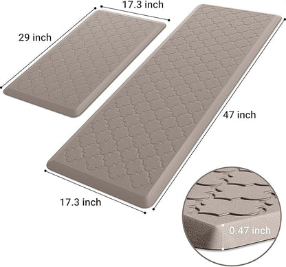 Kitchen Mat [2 PCS] Cushioned Anti-Fatigue Floor Mat Water Resistant Non-Skid Ergonomic Comfort Foam Rugs Standing Mat for Kitchen Floor Office Sink Laundry(Khaki)