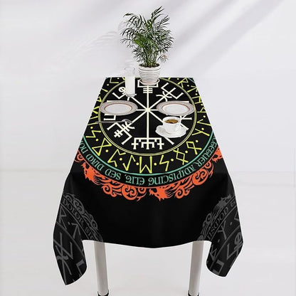 Vintage Viking Pattern Tablecloth, Viking Ancient Runic Helmet of Awe Seasonal Table Cloth Waterproof Wipeable Table Cover for Picnic Holiday Party Kitchen Dining 60x90