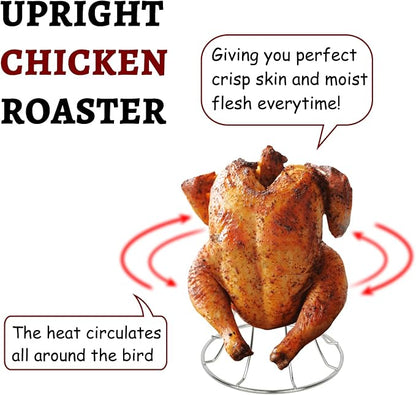 KAMaster Stainless Steel Vertical Chicken Roaster Beer Can Holder Large Turkey Big Green Egg Accessories Rack Upright Stand for Grill and Smoker Like Weber