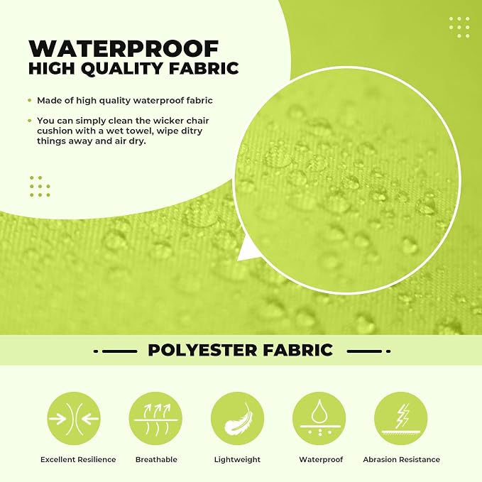 DANGHOOGY Wicker Chair Cushions, Waterproof Outdoor Loveseat Cushions for Patio Furniture, Tufted Wicker Furniture Cushions, 1 Loveseat and 2 U-Shaped Cushions, Light Green