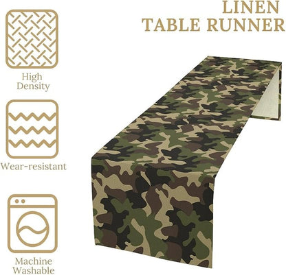 Camouflage Table Runner Classic Masking Camo Green Brown Black Olive Colors Retro Inspired for Indoor Outdoor PartyHolidayWeddingGathering 13x36in