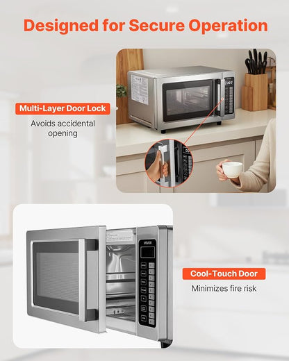 VEVOR Commercial Microwave Oven, 0.9 Cu Ft, 1000W Digital Stainless Steel Countertop Microwave Oven with Touchscreen, 10 Cooking Presets, 5 Power Levels, Multi-Lock Door & Easy Clean for Restaurants | Digital Microwave with Touchscreen,0.9 Cu Ft,10 Coo...