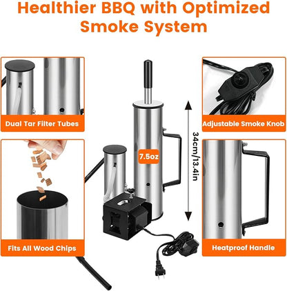 Electric Smoke Generator, 35W Adjustable Hot and Cold Smoker, 304 Stainless Steel Smoke Generator for Meats, Salmon & Cheeses, Works with Pellet Smokers & Gas Grills, Great Gift for Men, Dad