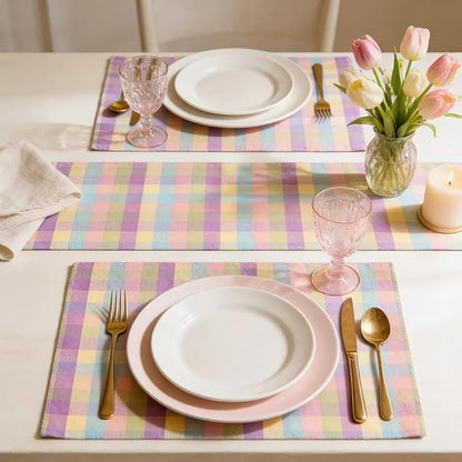 Urban Villa Easter Placemats100% Cotton Fused Table Placemats 14''x 20'' Over Sized Set of 6 Easter Colors Buffalo Check Plaid for Every Day Use Parties Celebrations Heavier Quality