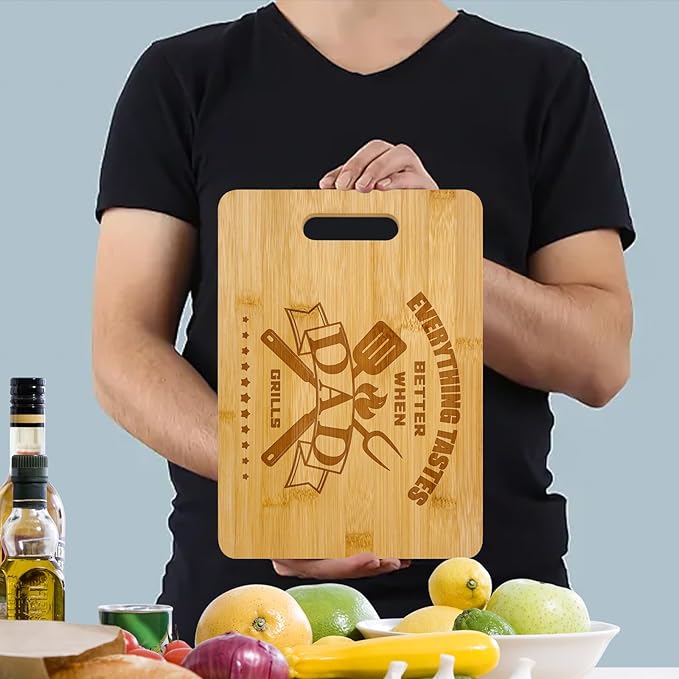 Best Dad Ever Gifts, BBQ Bamboo Cutting Board, Dads Christmas Gifts from Daughter Son, Cool Birthday Gifts for Stepdad, PaPa, Daddy, Father 12.2"L x 8.7"W x 0.4"Th