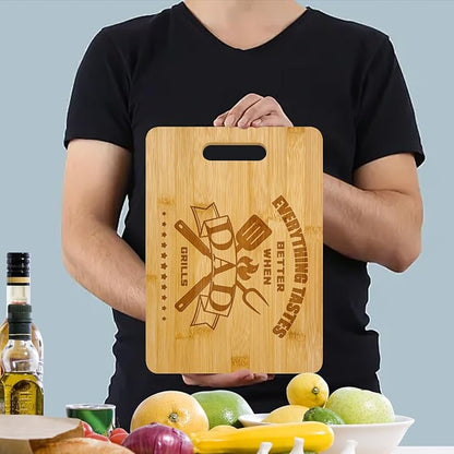 Best Dad Ever Gifts, BBQ Bamboo Cutting Board, Dads Christmas Gifts from Daughter Son, Cool Birthday Gifts for Stepdad, PaPa, Daddy, Father 12.2"L x 8.7"W x 0.4"Th