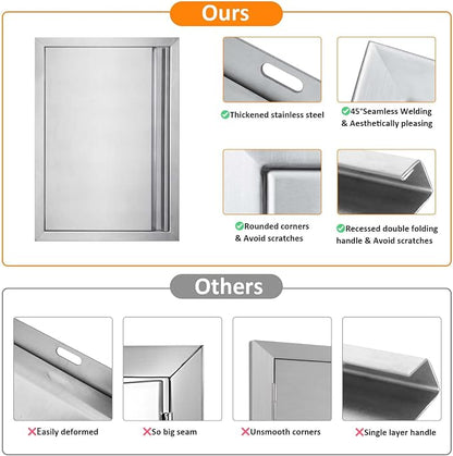 JIE JIN Outdoor Kitchen Door 17" W X 24" H Single Doors BBQ Access Door BBQ Island Door 304 Brushed Stainless Steel Flush Mount Door for Outdoor Kitchen BBQ Island Outdoor Cabinet Doors