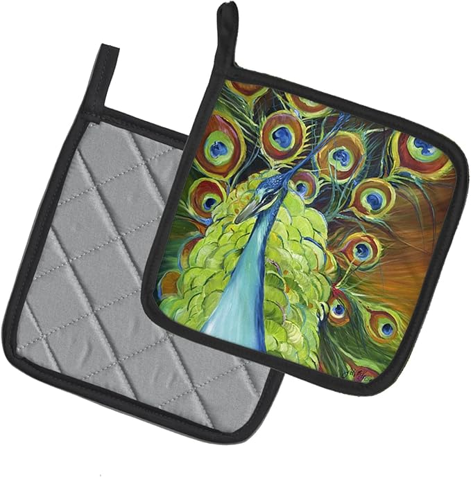 Caroline's Treasures JMK1209PTHD Peacock Pair of Pot Holders Kitchen Heat Resistant Pot Holders Sets Oven Hot Pads for Cooking Baking BBQ, 7 1/2 x 7 1/2