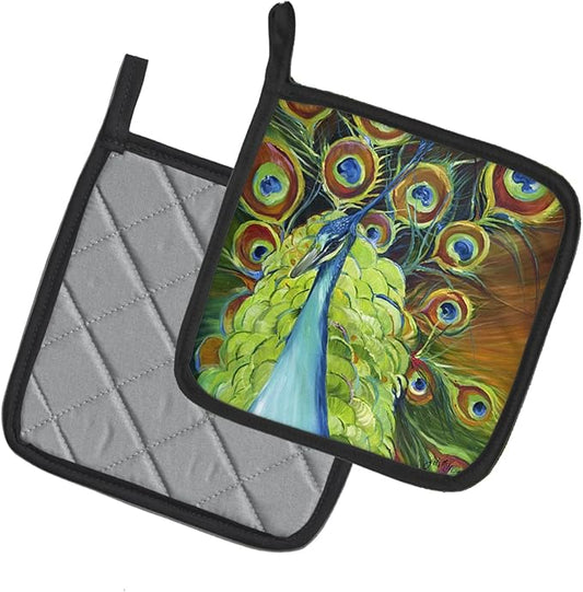Caroline's Treasures JMK1209PTHD Peacock Pair of Pot Holders Kitchen Heat Resistant Pot Holders Sets Oven Hot Pads for Cooking Baking BBQ, 7 1/2 x 7 1/2